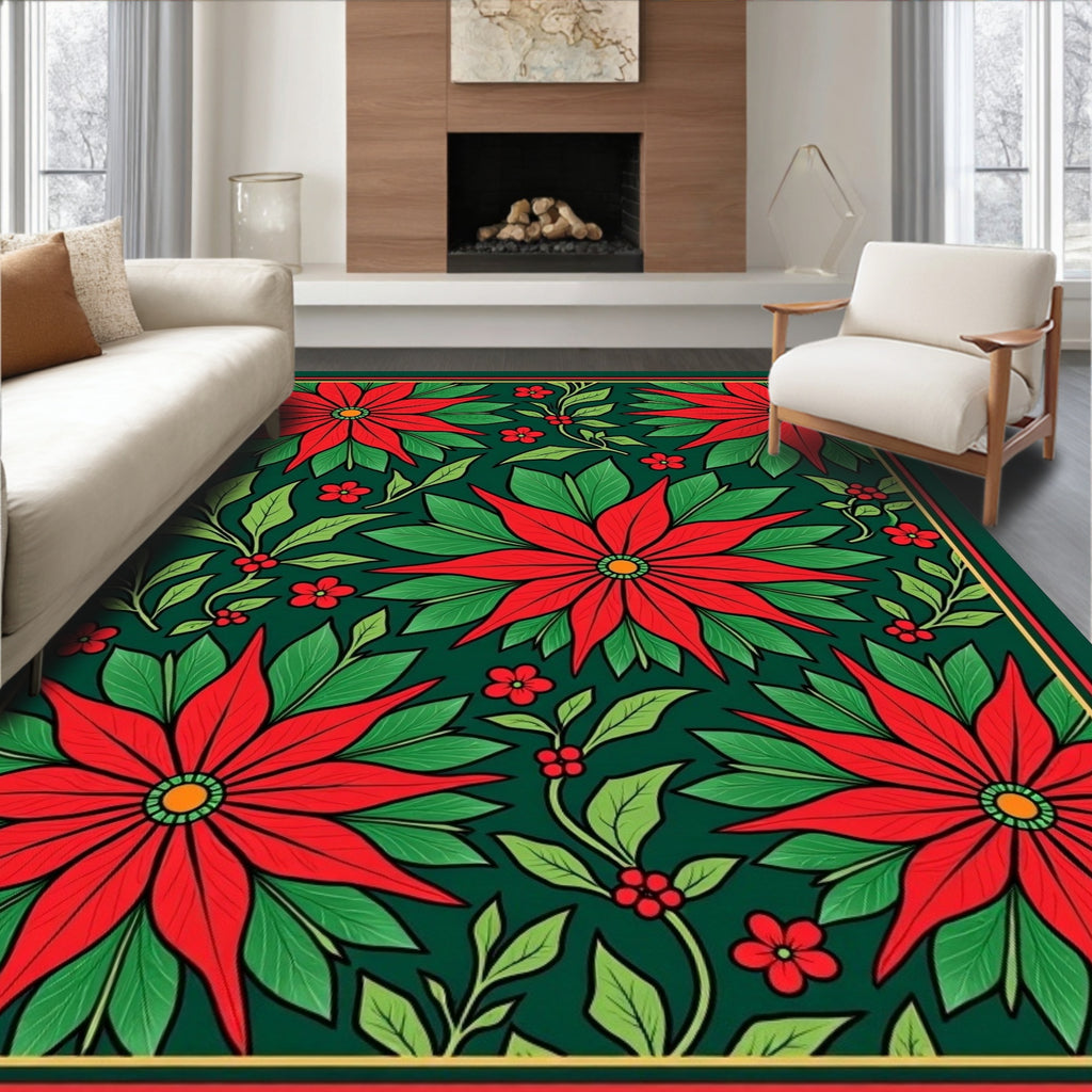 Crimson Poinsettia Festive Garden Rug