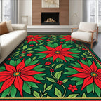Crimson Poinsettia Festive Garden Rug