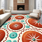 Coral Turquoise Sunburst Medallion Rug