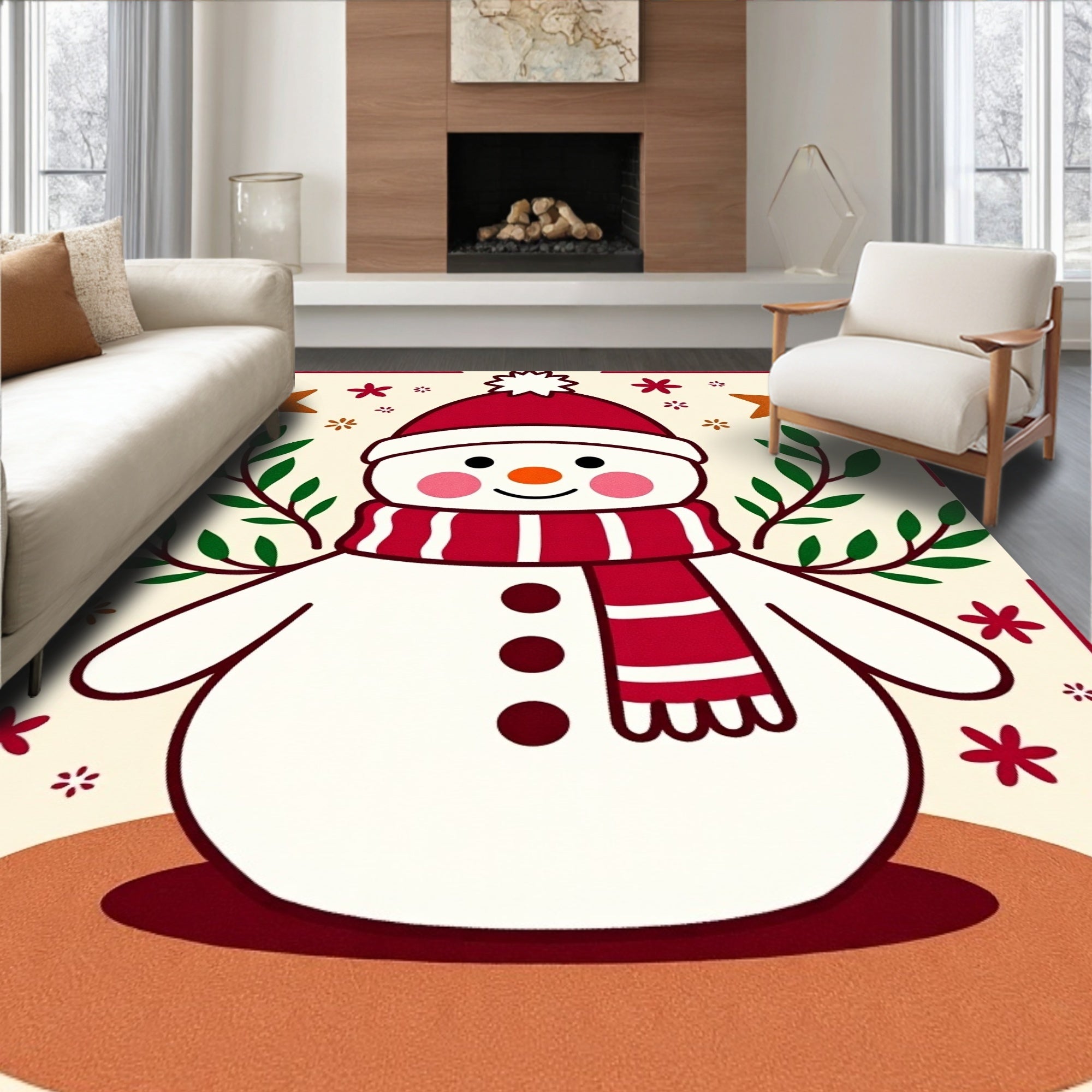 Whimsical Snowman Red Green Accent Rug