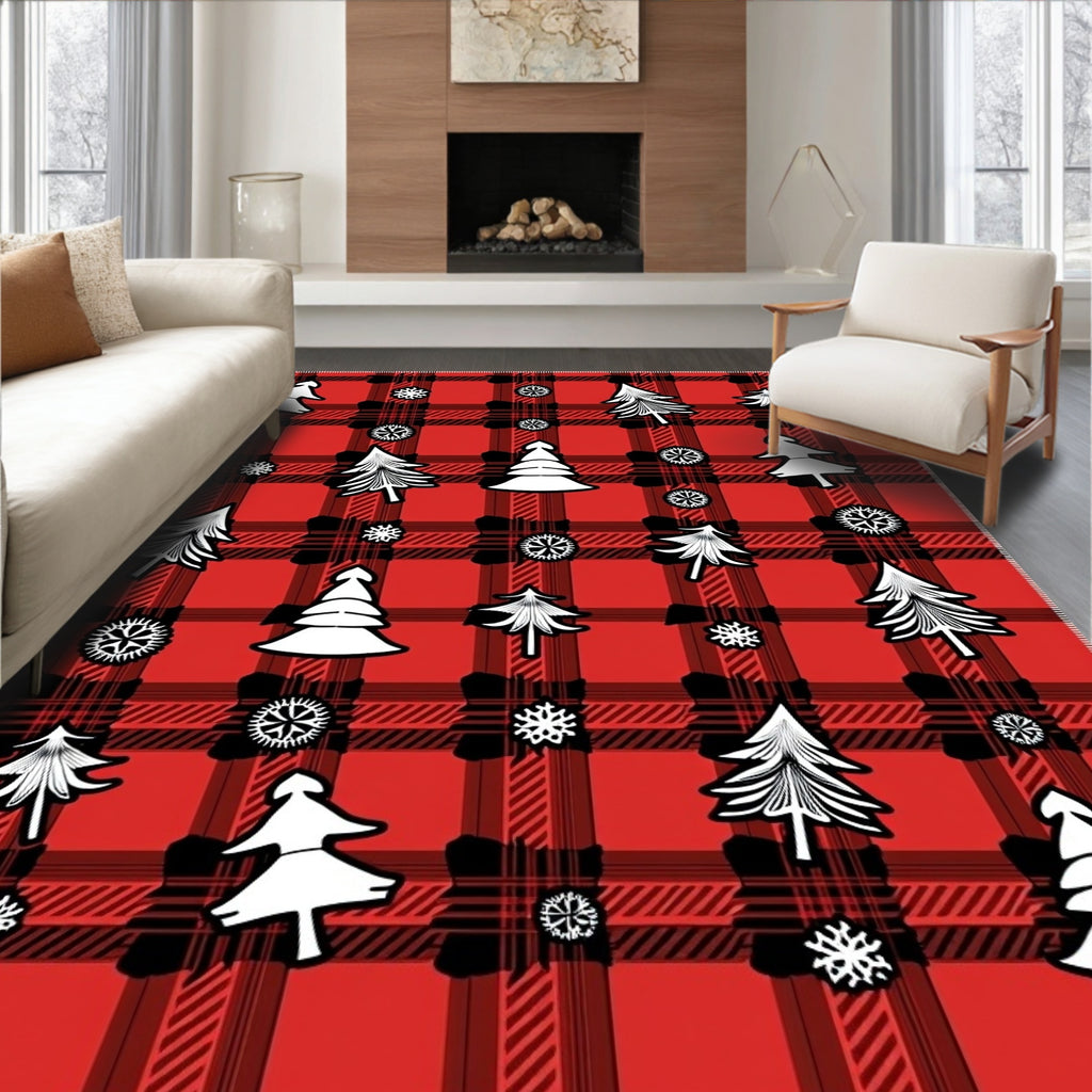 Red Buffalo Plaid Christmas Tree Snowflakes Rug