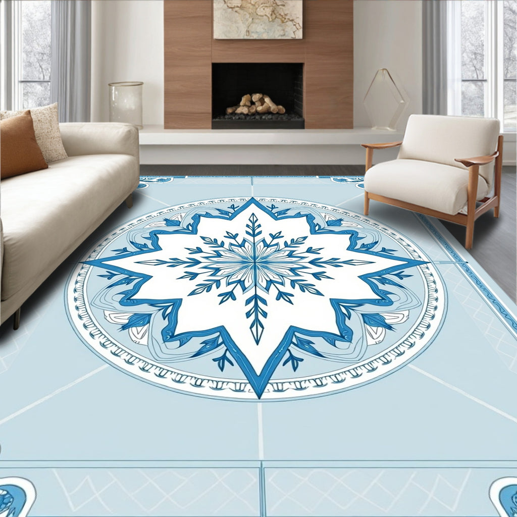 Ice Blue Starburst Mandala Rug