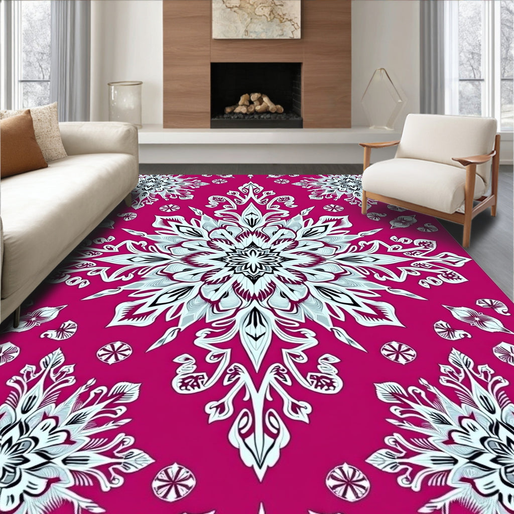 Fuchsia Mandala Snowflake Floral Accent Rug