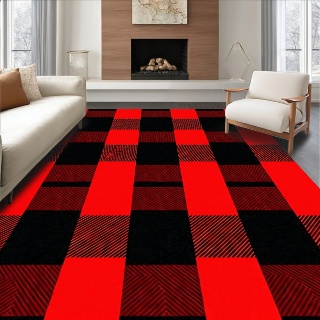 Bold Red Black Buffalo Plaid Rug