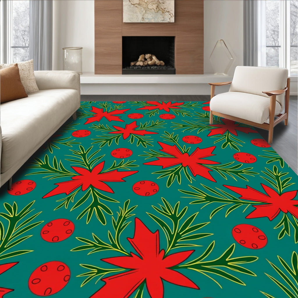 Crimson Poinsettia Pinecone Scatter Rug