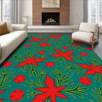 Crimson Poinsettia Pinecone Scatter Rug