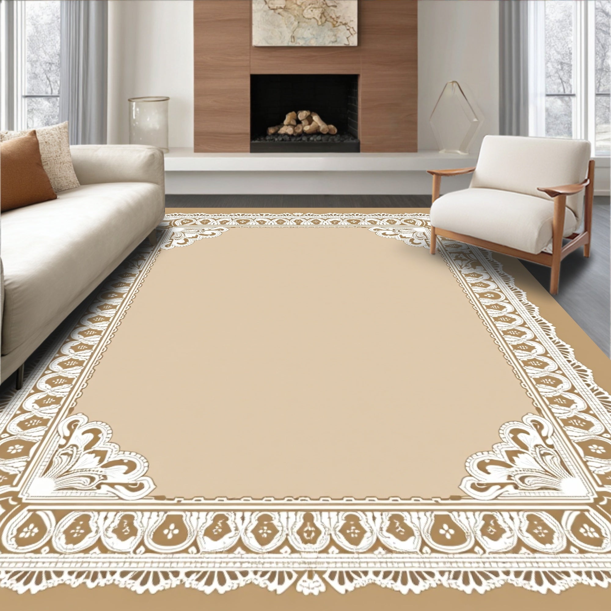 Lace Trimmed Ornate Rectangle Rug