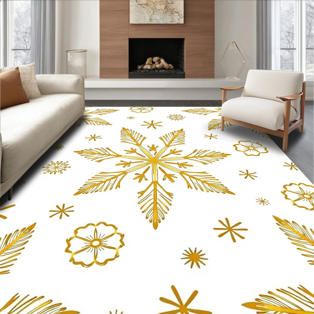 Golden Winter Snowflake Holiday Elements Rug