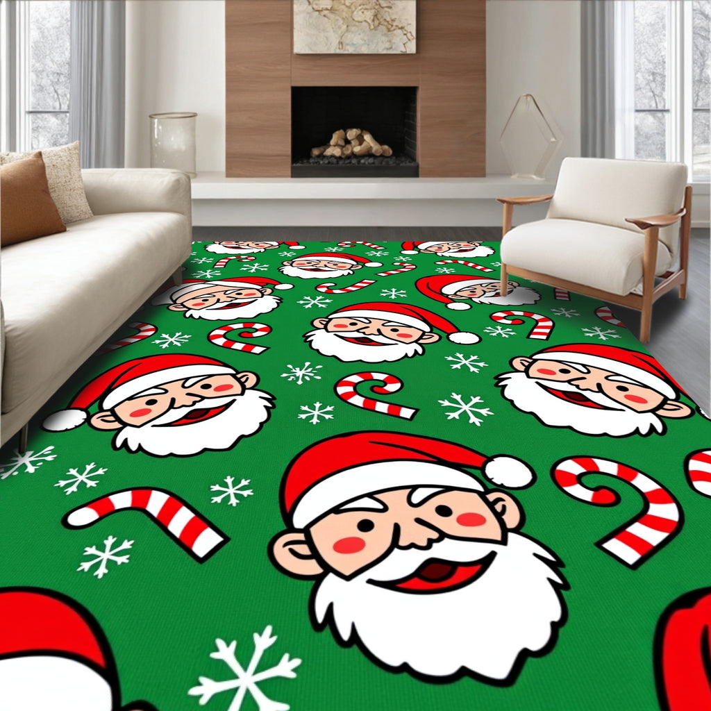 Festive Red Santa Candy Cane Snowflakes Rug
