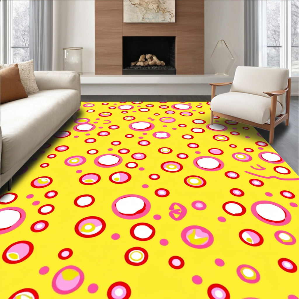 Vibrant Yellow Pink Bubble Collage Rug