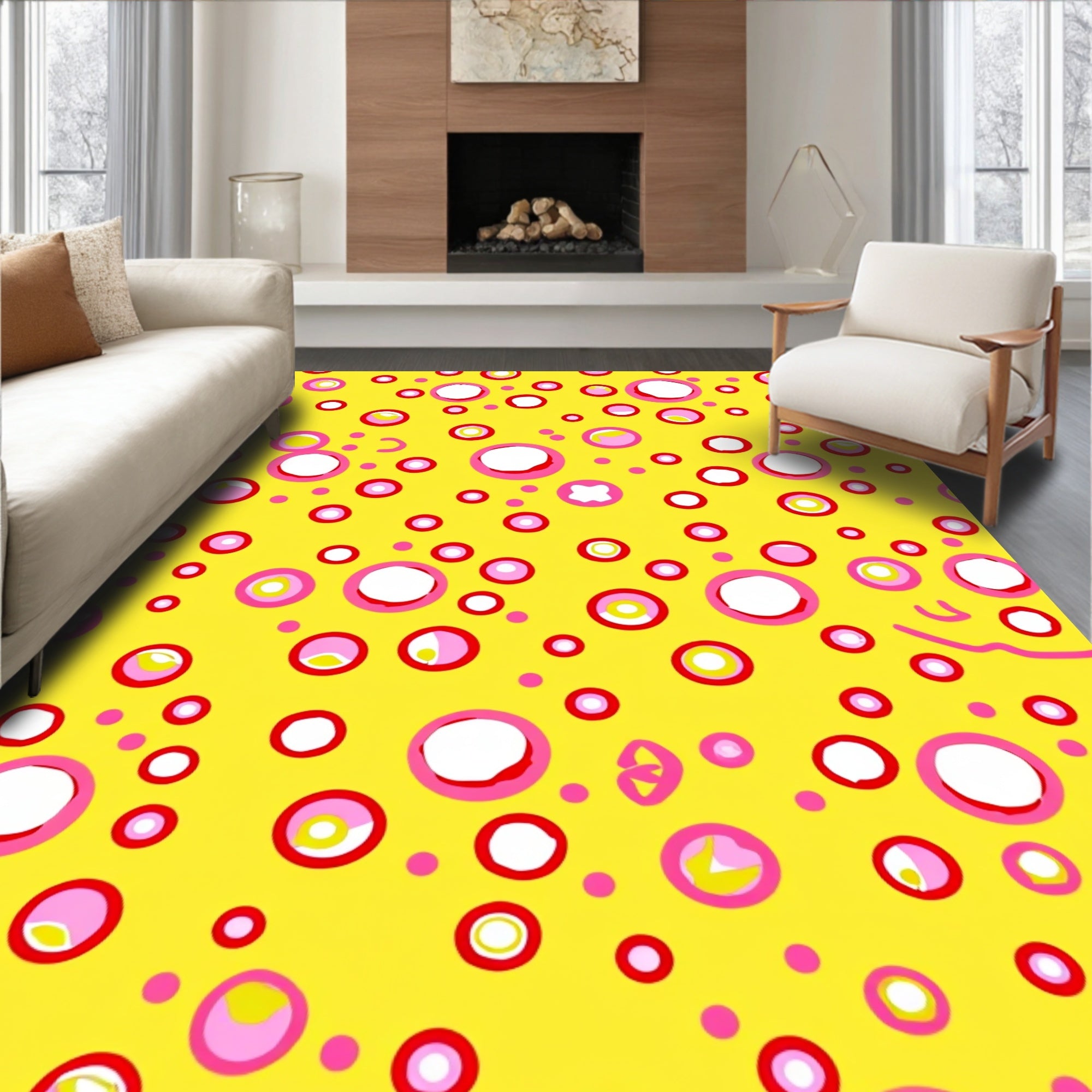 Vibrant Yellow Pink Bubble Collage Rug