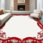 Crimson Floral And Snowflake Border Rug