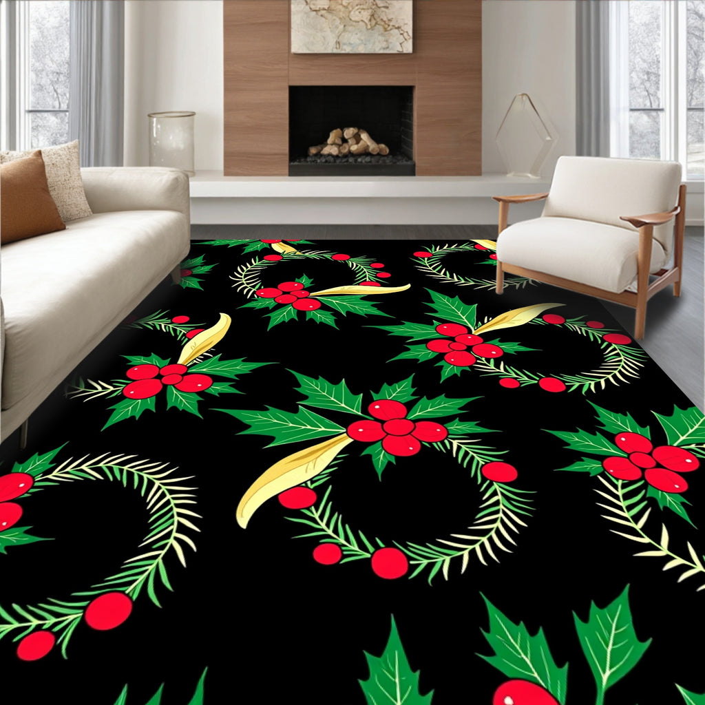 Festive Red Holly Berry Wreath Rug