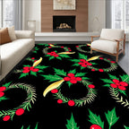 Festive Red Holly Berry Wreath Rug