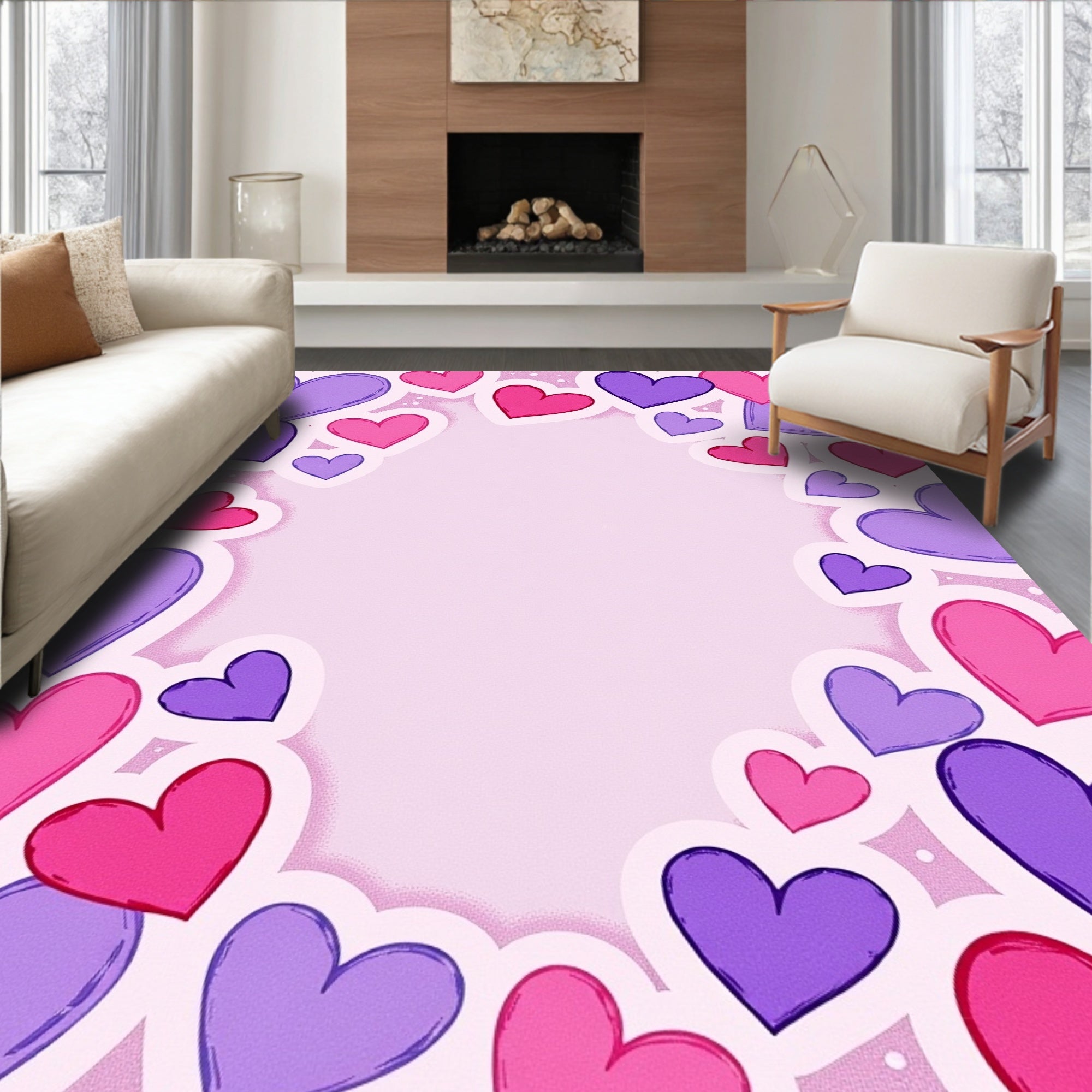 Pink Purple Hearts Border Rug