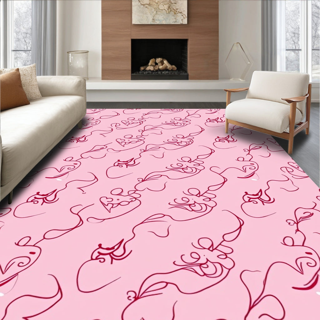Delicate Crimson Swirl Abstract Fauna Rug