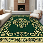 Emerald Golden Interlocking Knot Border Rug