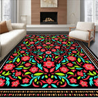 Bold Red Floral Garden Tapestry Rug