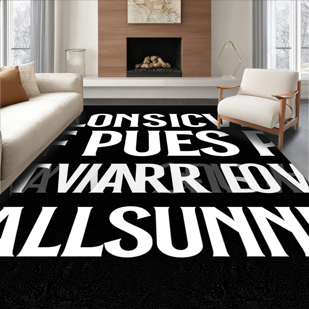 Bold Black Serif Alphabet Collage Rug