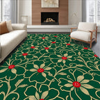 Emerald Green Floral Vines Red Accents Rug