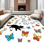 Playful Black White Cats Butterflies Rainbows Rug