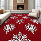 White Snowflake Holiday Red Rug
