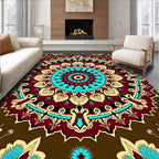 Crimson Brown Teal Medallion Radiance Rug