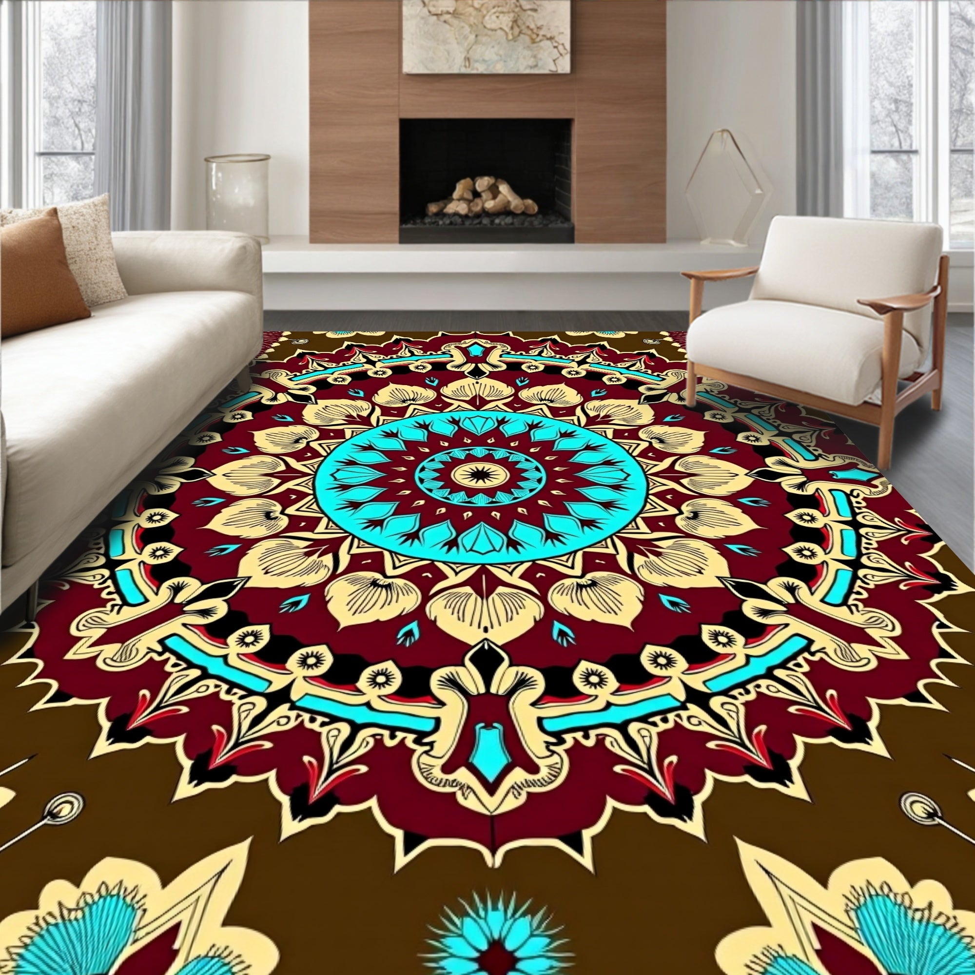 Crimson Brown Teal Medallion Radiance Rug