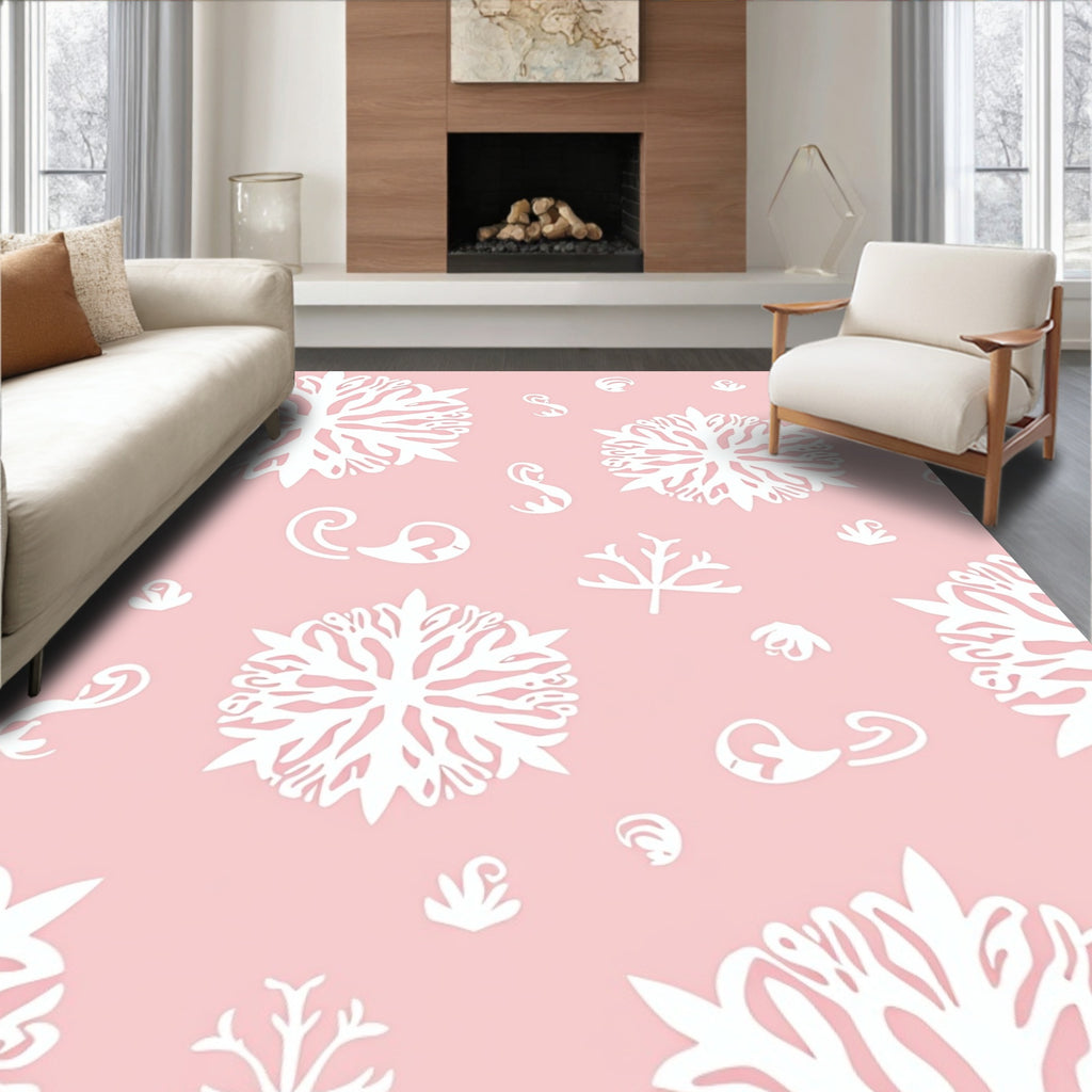 Pale Pink White Coral Medallion Rug