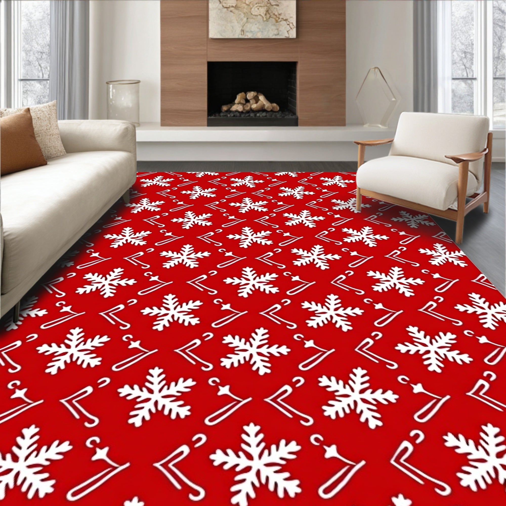 Crimson Snowflake Ornament Repeat Rug