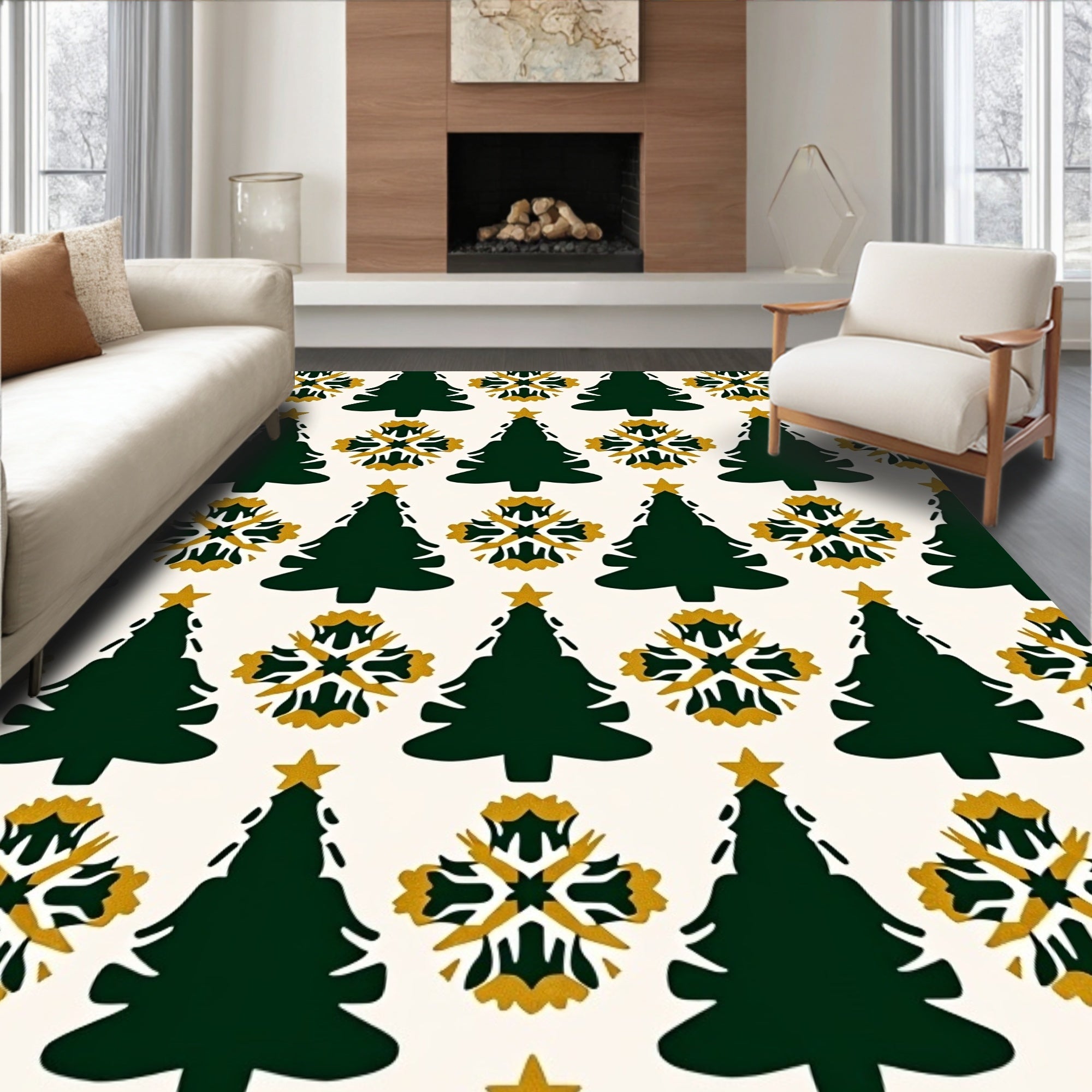 Forest Green Pine Snowflake Charm Rug
