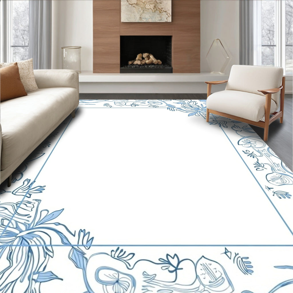 Blue Floral Vine Border Rug