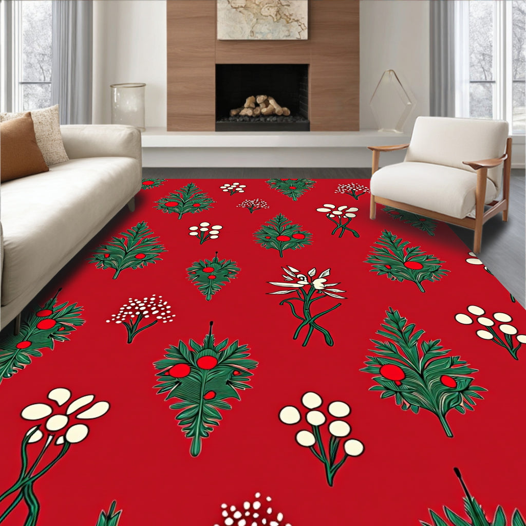 Crimson Evergreen Berry Cluster Floral Rug