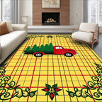 Red Truck Christmas Trees Yellow Plaid Rug