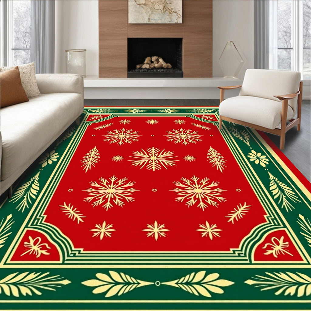 Crimson Winter Snowflake Garland Rug