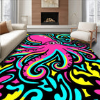 Pink Octopus Swirls Aqua Yellow Rug