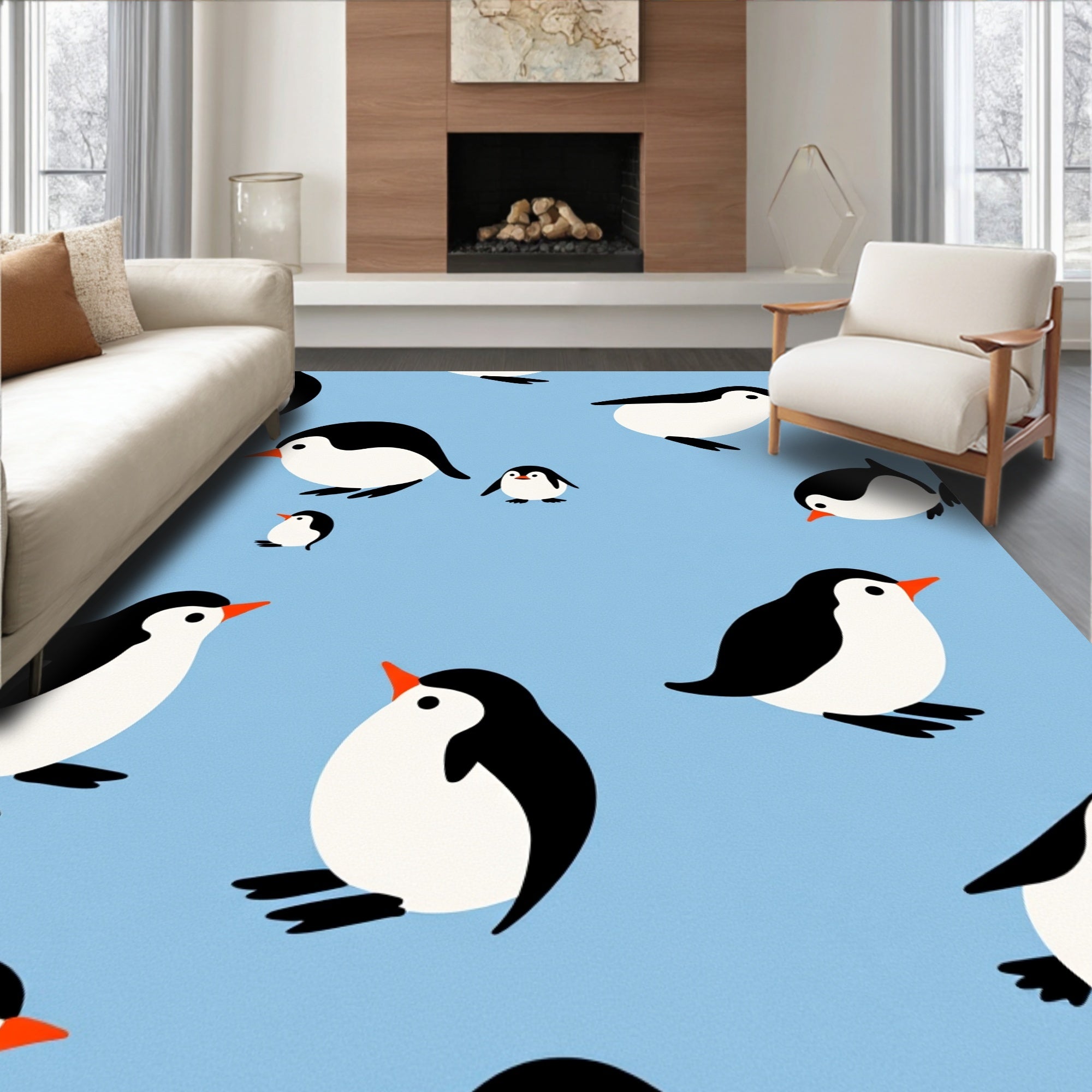 Whimsical Penguin Pals Playful Puddle Rug