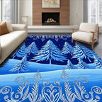 Snowy blue pine forest winter landscape Rug