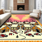 Whimsical Winter Village Orange Houses Rug