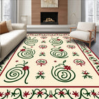 Crimson Green Swirl Floral Border Rug