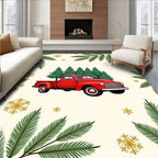 Retro Red Truck Pine Snowflakes Rug