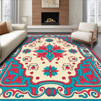 Teal Red Floral Medallion Ivory Rug