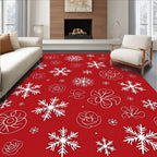 Crimson White Snowflake Floral Cluster Rug