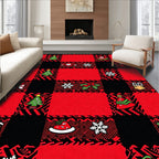 Red Black Buffalo Plaid Christmas Icons Rug