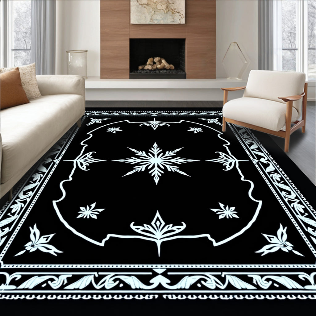 Nordic Snowflake Bordered Geometric Medallion Rug