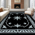 Nordic Snowflake Bordered Geometric Medallion Rug