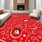 Holiday Red White Puppy Swirls Rug