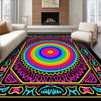 Vibrant Rainbow Concentric Circles Frame Rug