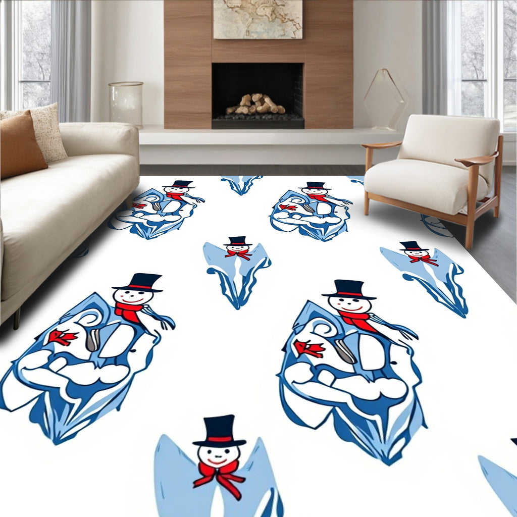 Cheery Snowman Blue Ice Icicles Rug