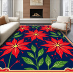 Red Poinsettia Floral Navy Garden Rug